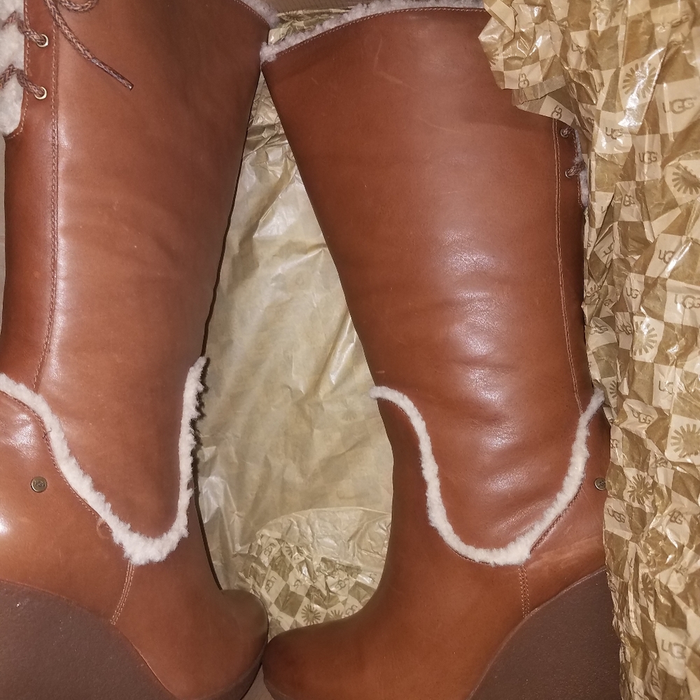 UGG Leather Wedge Calf Boots